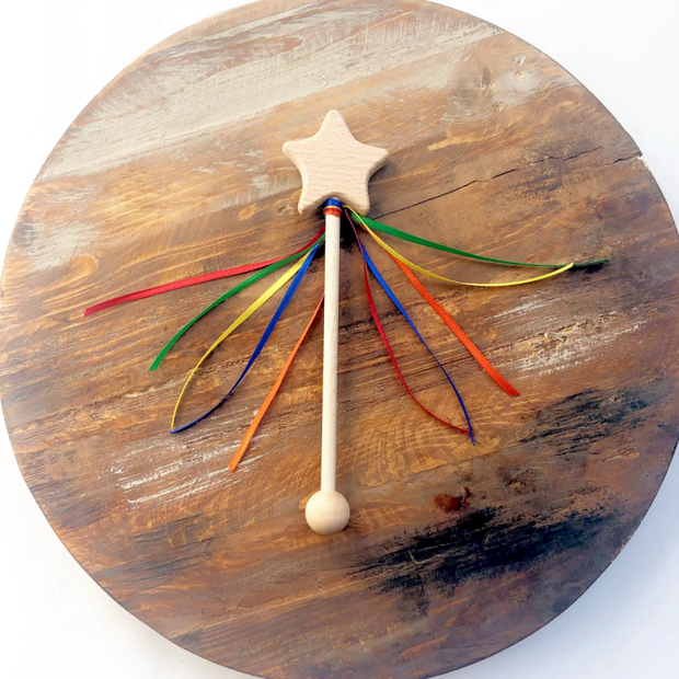 Handmade Rainbow Ribbon Wooden Star Wand