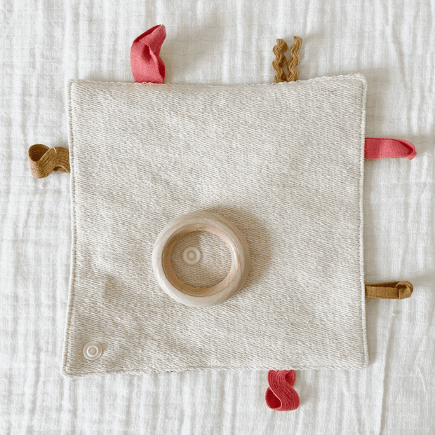Handmade Organic Cotton Rattle Ring Teether · Bunny Design · Brown